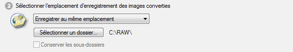 Sélectionner l'emplacement d'enregistrement des images converties
