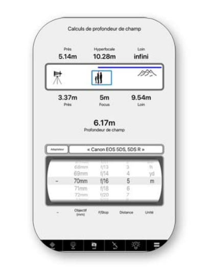 Calculateur de profondeur de champ sur smartphone Calculateur de profondeur de champ sur smartphone