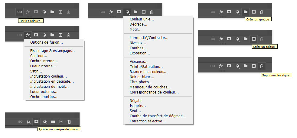 Les commandes du panneau Calques