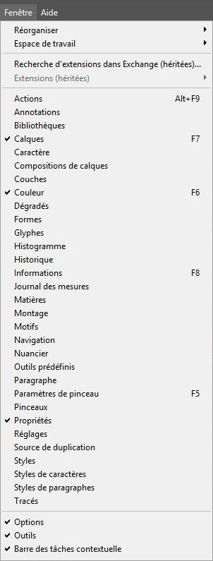 Menu Fenêtre