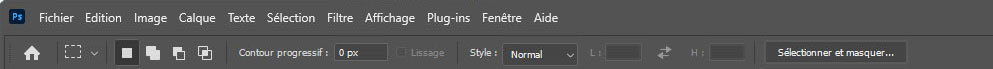 Options de l'outil Rectangle de sélection