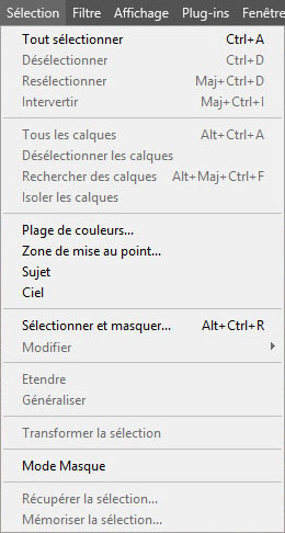 Menu Sélection