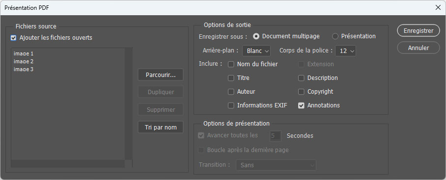 Enregistrer une présentation .pdf