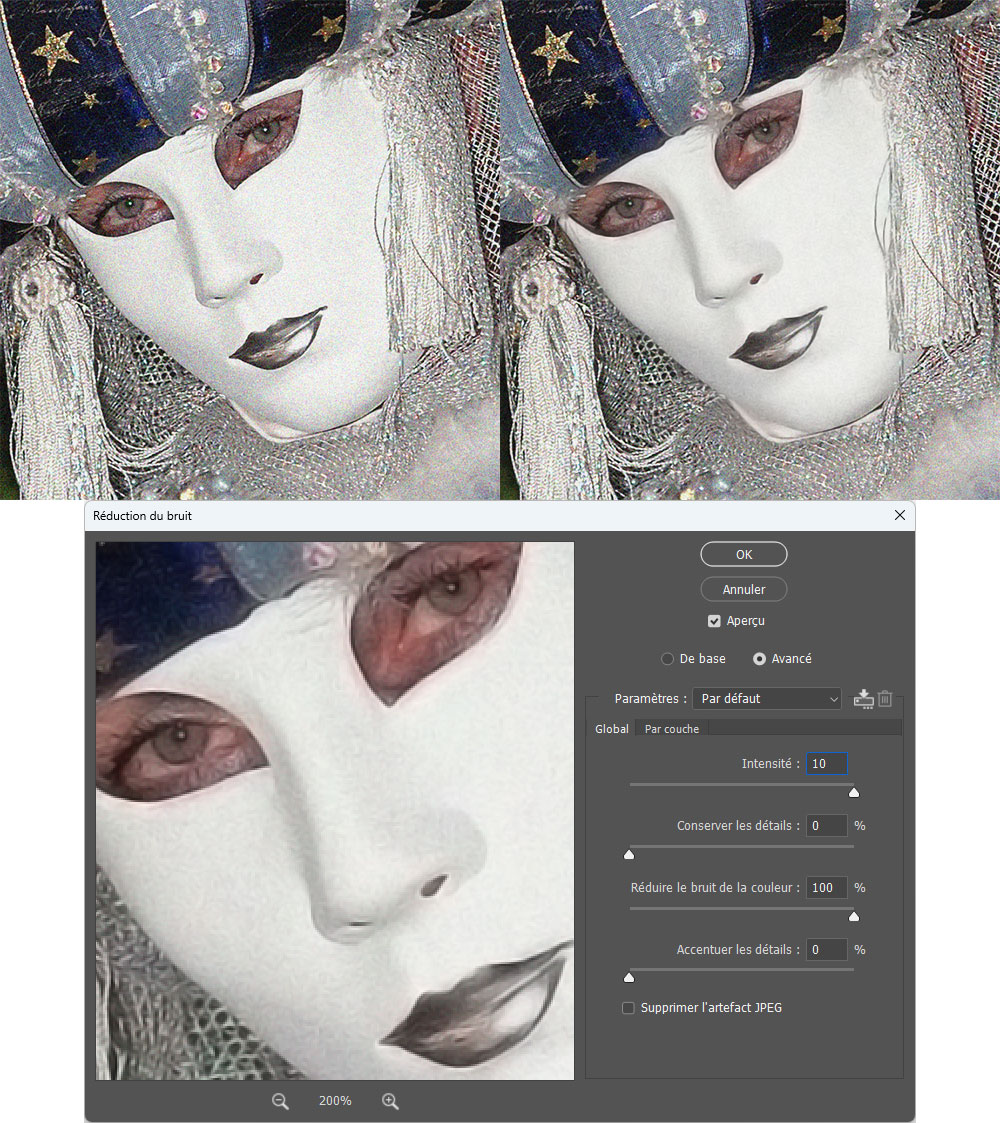 Exemple de correction de bruit (uniquement le masque blanc) Exemple de correction de bruit (uniquement le masque blanc)