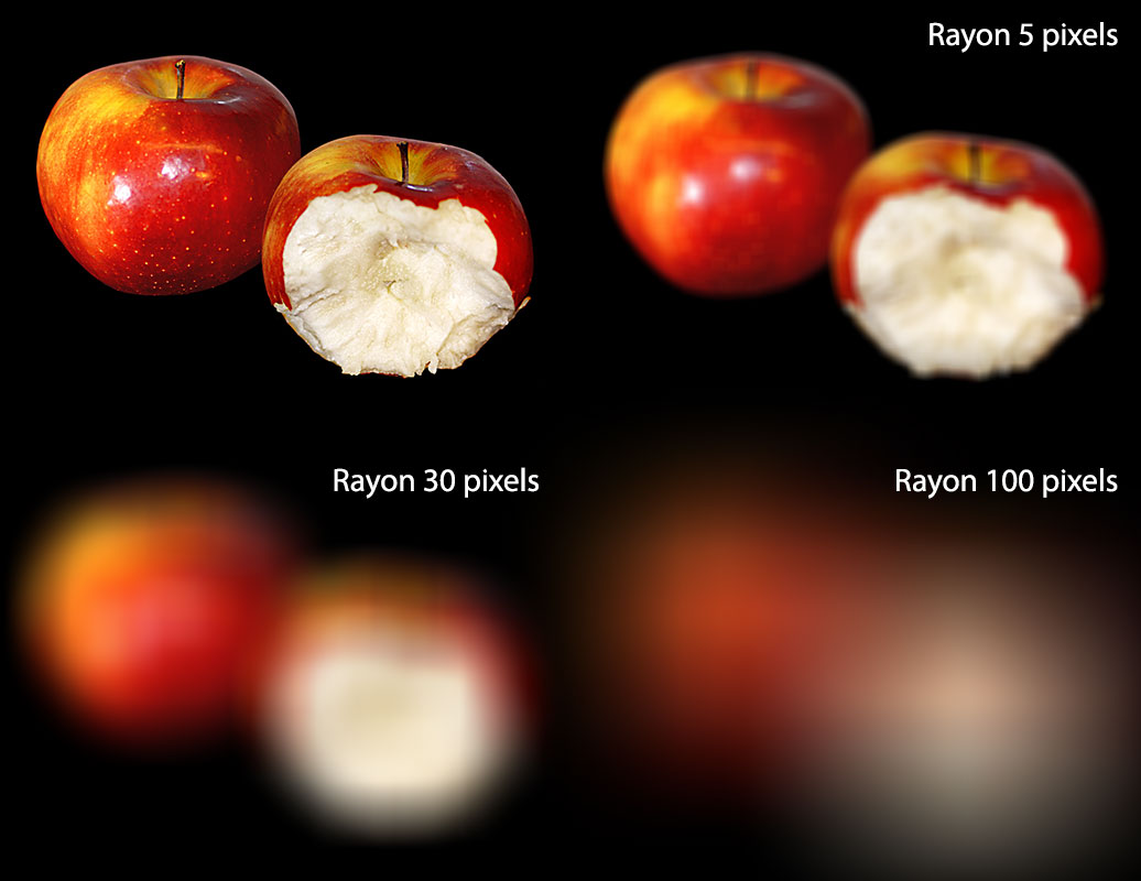 Exemple de différents Rayons pour le flou par moyenne Exemple de différents Rayons pour le flou par moyenne