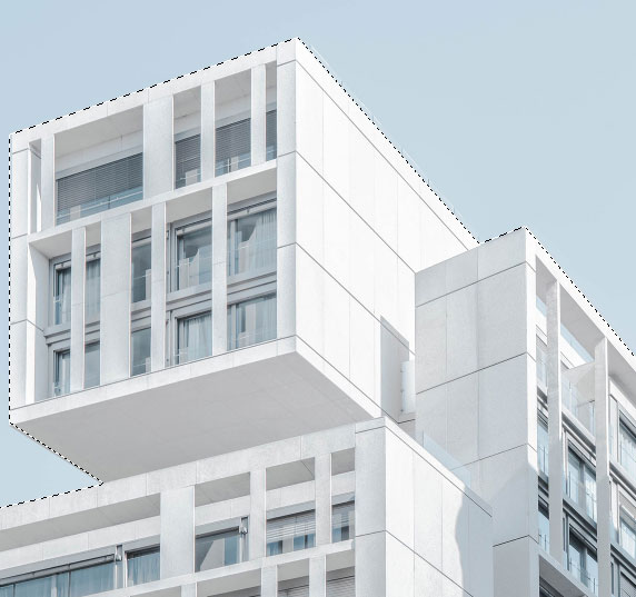 Exemple de sélection polygonale en suivant le contour d'un immeuble