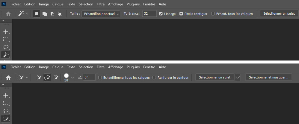 Options des outils Sélection rapide et Baguette magique