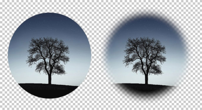 Exemple de sélections sans et avec contour progressif (0 et 12px)