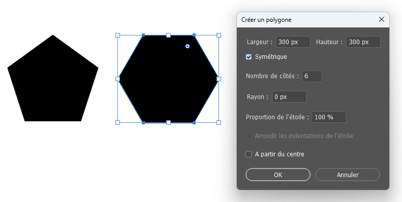 Exemples de formes polygone paramétrées