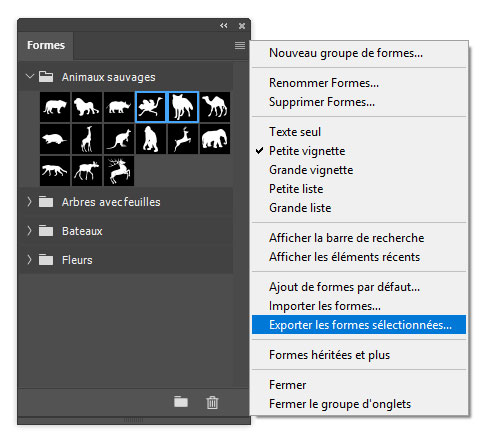 Exporter les formes sélectionnées