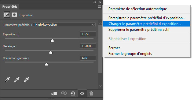 Charger le Paramètre prédéfini pour Exposition