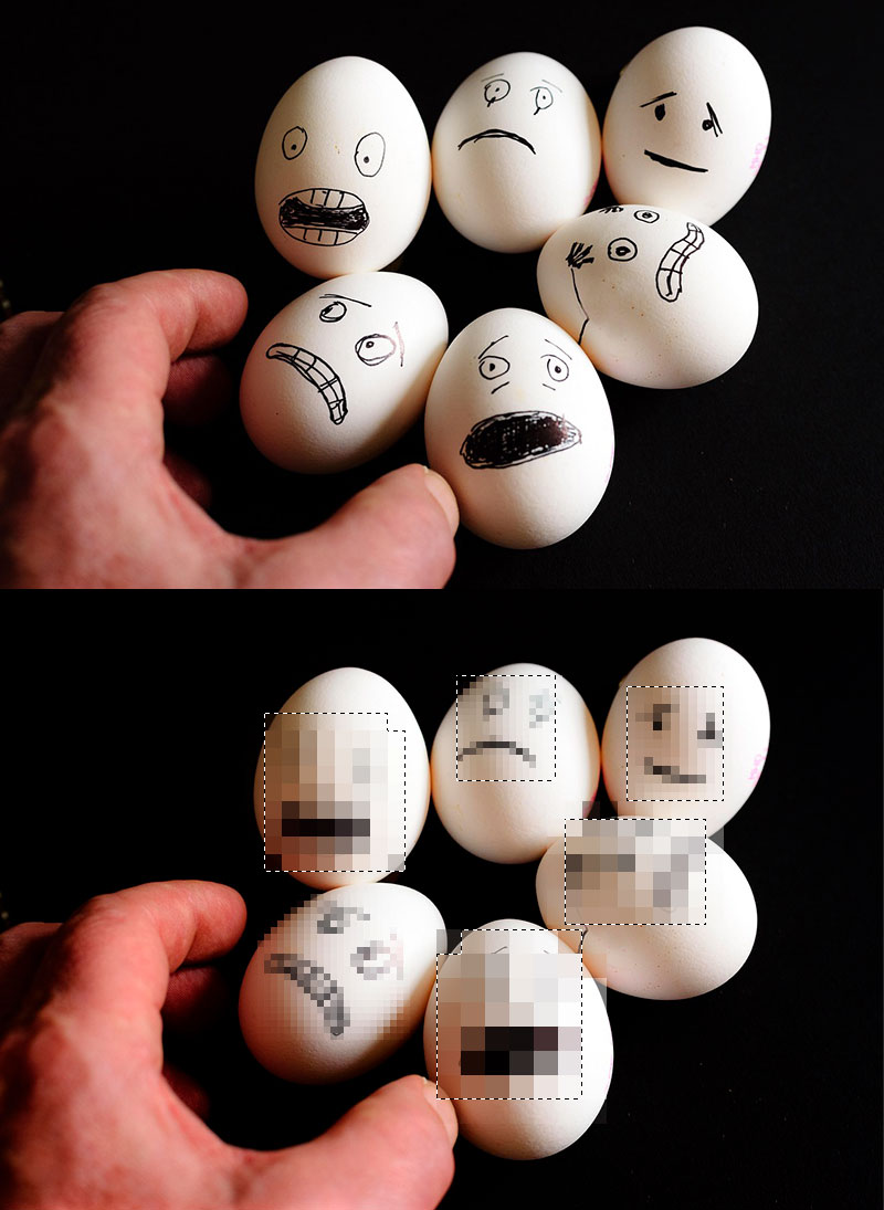 Exemple de plusieurs zones floutées avec des réglages de flou différents