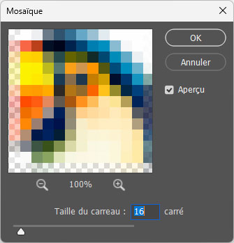 Filtre Flou mosaïque réglable