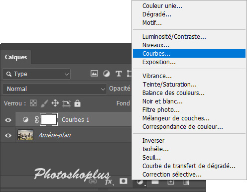 Ajouter un calque de réglages Courbes Ajouter un calque de réglages Courbes