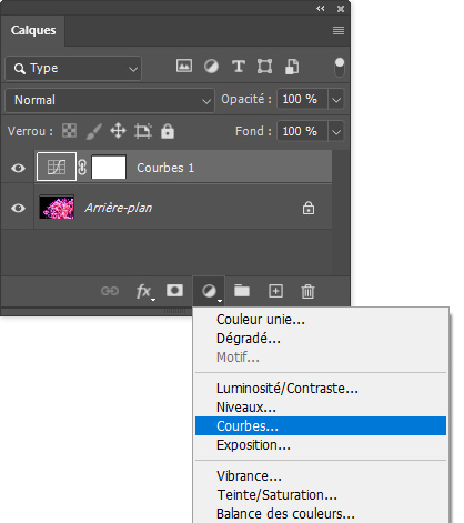 Ajouter un calque de réglage Courbes Ajouter un calque de réglage Courbes