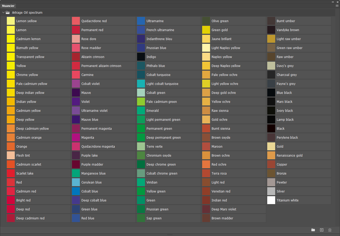 Nuancier Artrage Oil spectrum