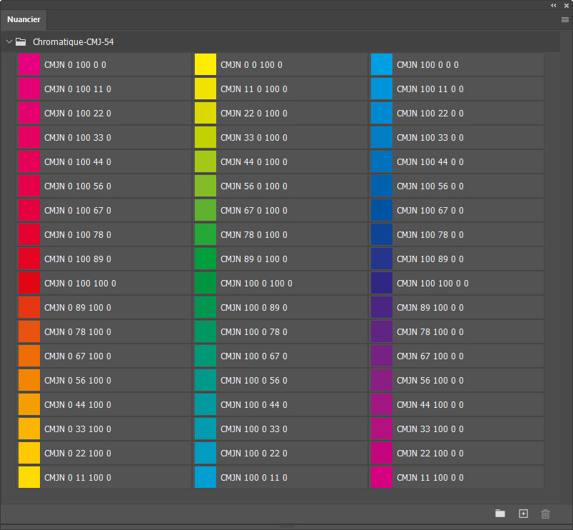 Nuancier CMJN 54 couleurs