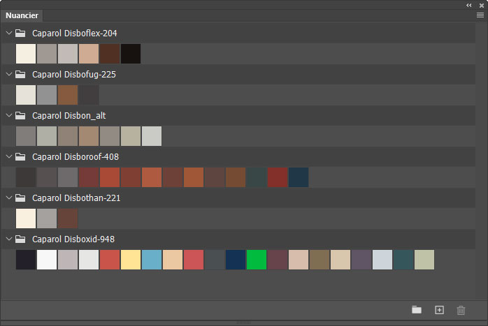 Nuanciers Caparol Disboflex, Disbofug, Disbon_alt, Disboroof, Disbothan, Disboxid