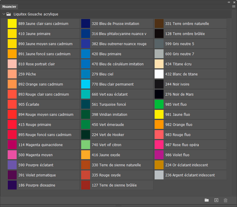 Nuancier Gouache acrylique Nuancier Gouache acrylique