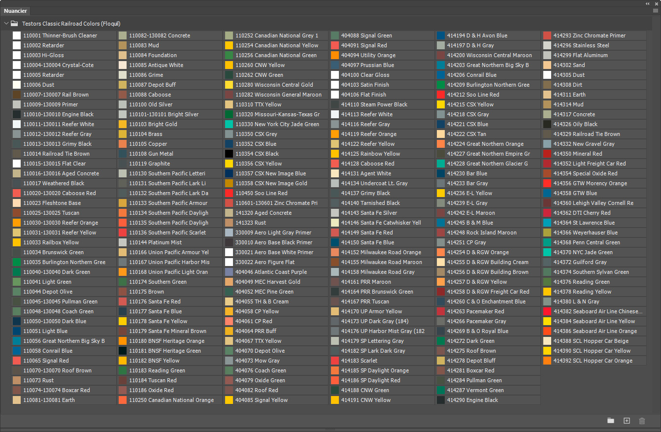 Nuancier Testors Classic Railroad Colors (Floquil)