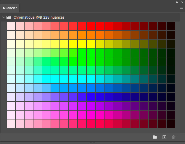 Nuancier chromatique RVB 228 couleurs