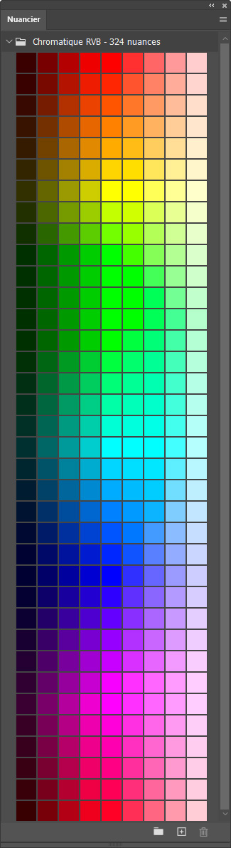 Nuancier chromatique RVB 324 couleurs