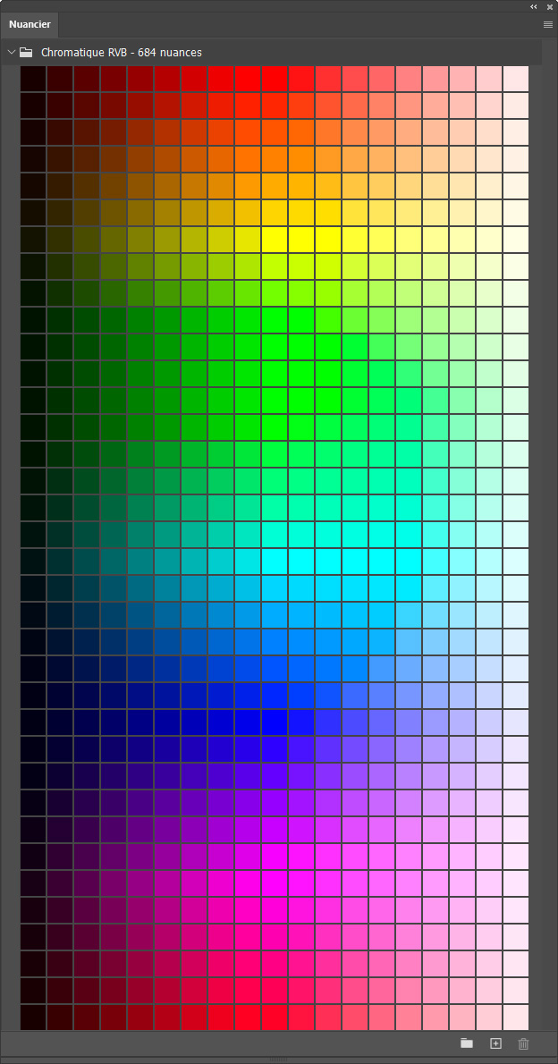 Nuancier chromatique RVB 684 couleurs