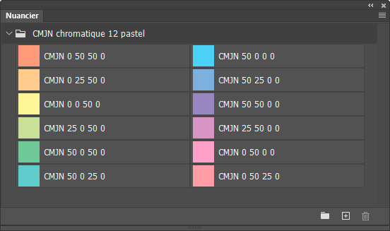 Nuancier CMJN chromatique 12 nuances pastel