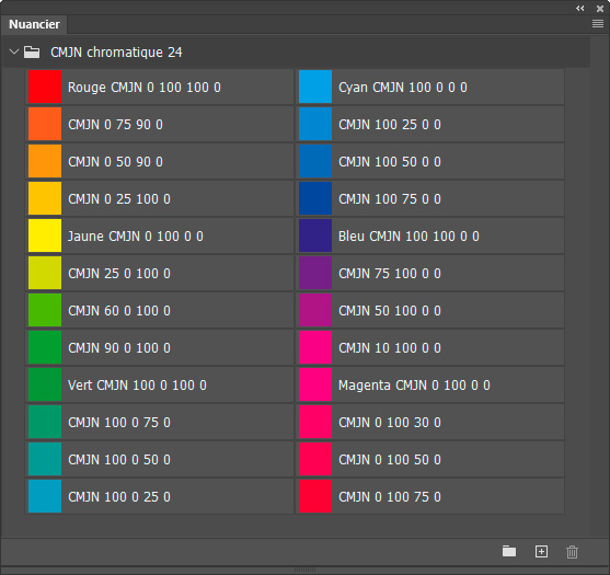 Nuancier CMJN chromatique 24 nuances Nuancier CMJN chromatique 24 nuances