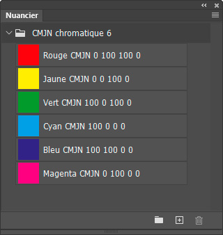 Nuancier CMJN chromatique 6 nuances
