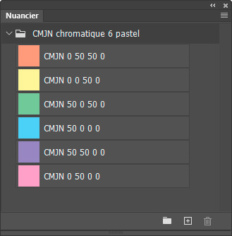 Nuancier CMJN chromatique 6 nuances pastel