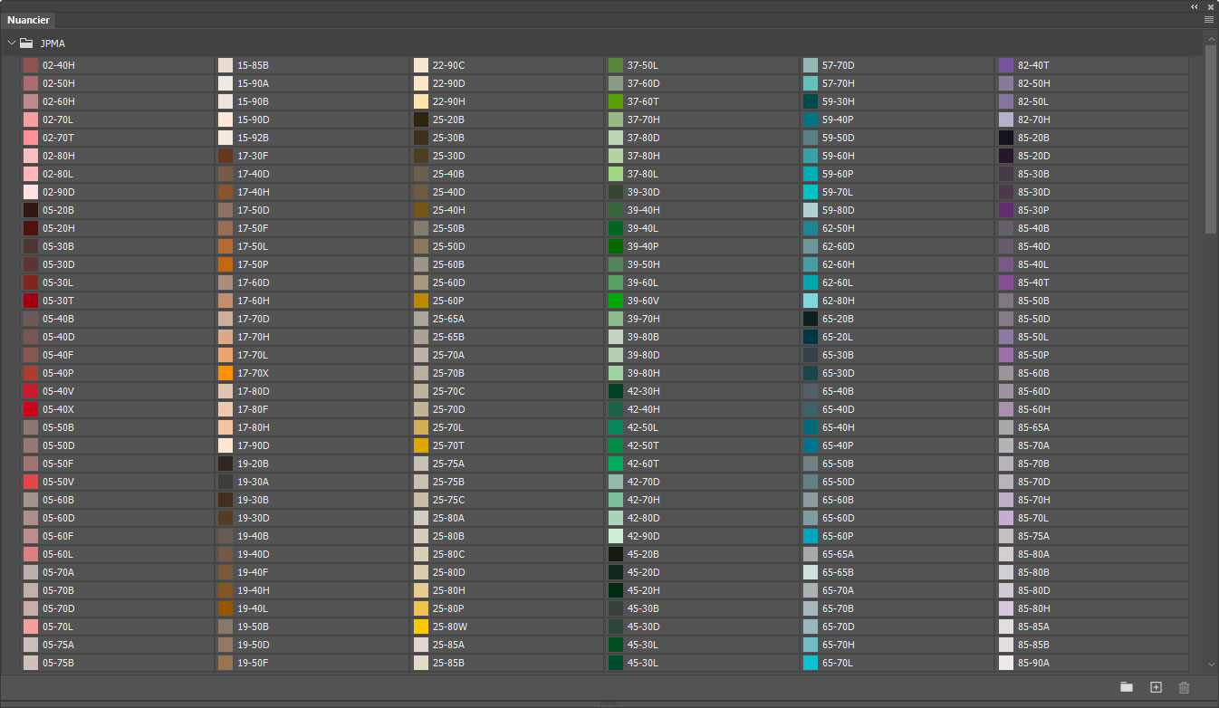 Nuancier JPMA avec références (extrait)