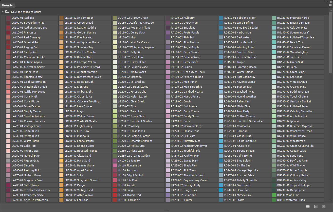 Nuancier KILZ - anciennes couleurs (extrait)
