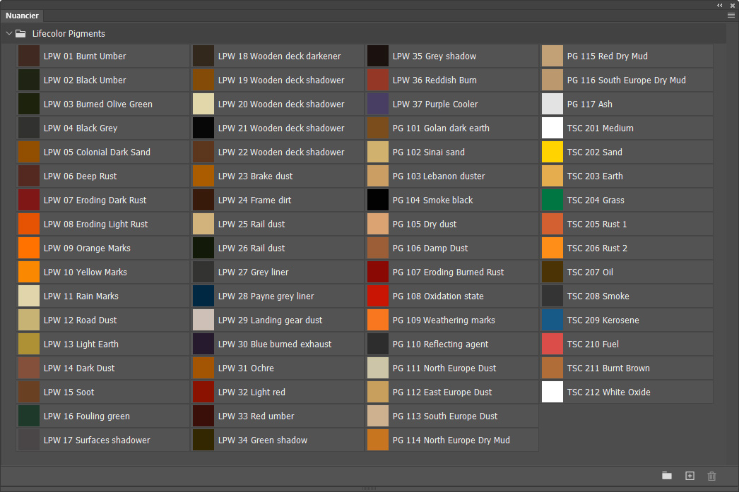 Nuancier Lifecolor Pigments
