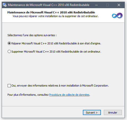 Maintenance Visual C++ 2010