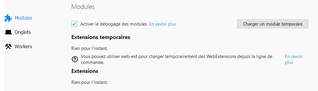 Activer le déboguage des modules