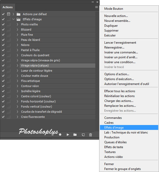 Sélectionner le groupe Effets d'image