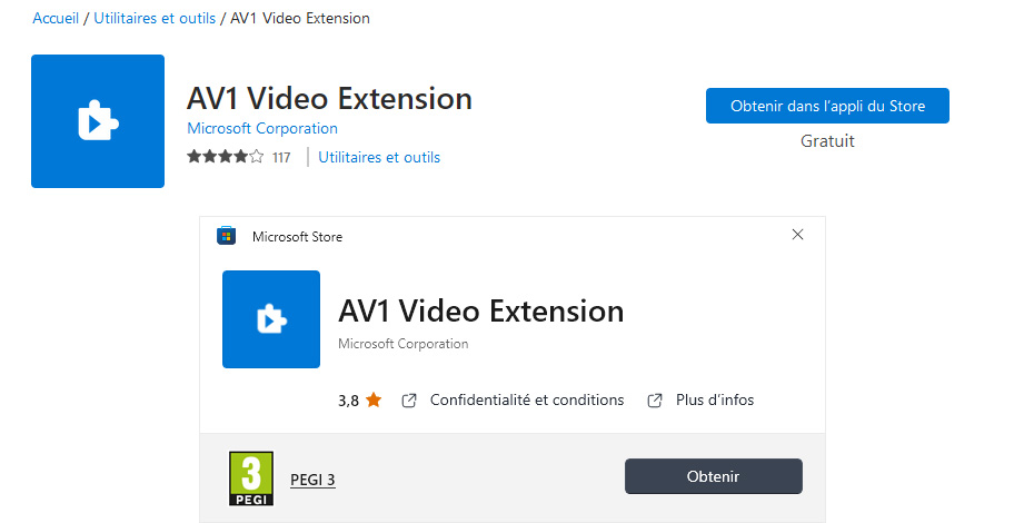 Ajouter l'extension AV1 Video Extension
