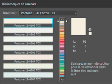 Bibliothèque de couleurs : Pantone F+H Cotton Bibliothèque de couleurs Pantone F+H Cotton