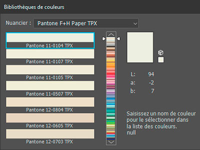Bibliothèque de couleurs Pantone F+H Paper