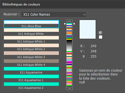 Bibliothèques de couleurs W3C et X11