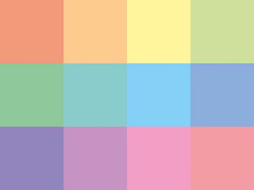 Nuancier : CMJN chromatique (12 nuances pastel) Nuancier CMJN chromatique 12 nuances pastel
