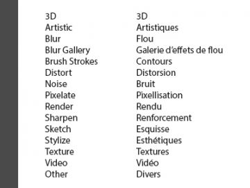 Traductions des Filtres de Photoshop CC Traductions des Filtres de Photoshop CC